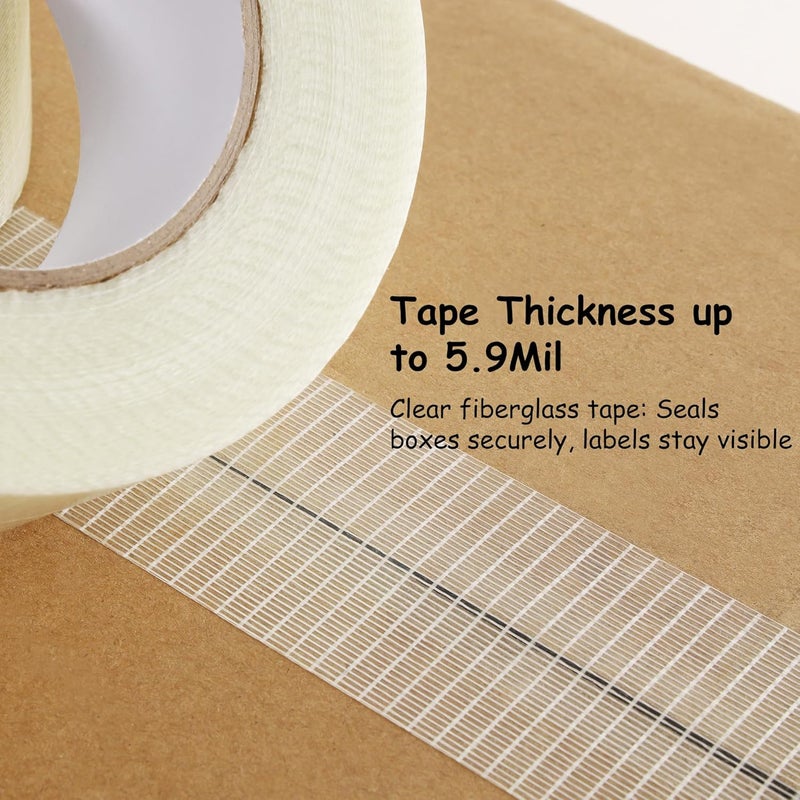 Lichamp 1" & 2" Fiberglass Strapping Tape, 4 Rolls 240 yd Heavy Duty Reinforced, Transparent Packing Tape for Boxes, Moving, Warehouse - Image 5